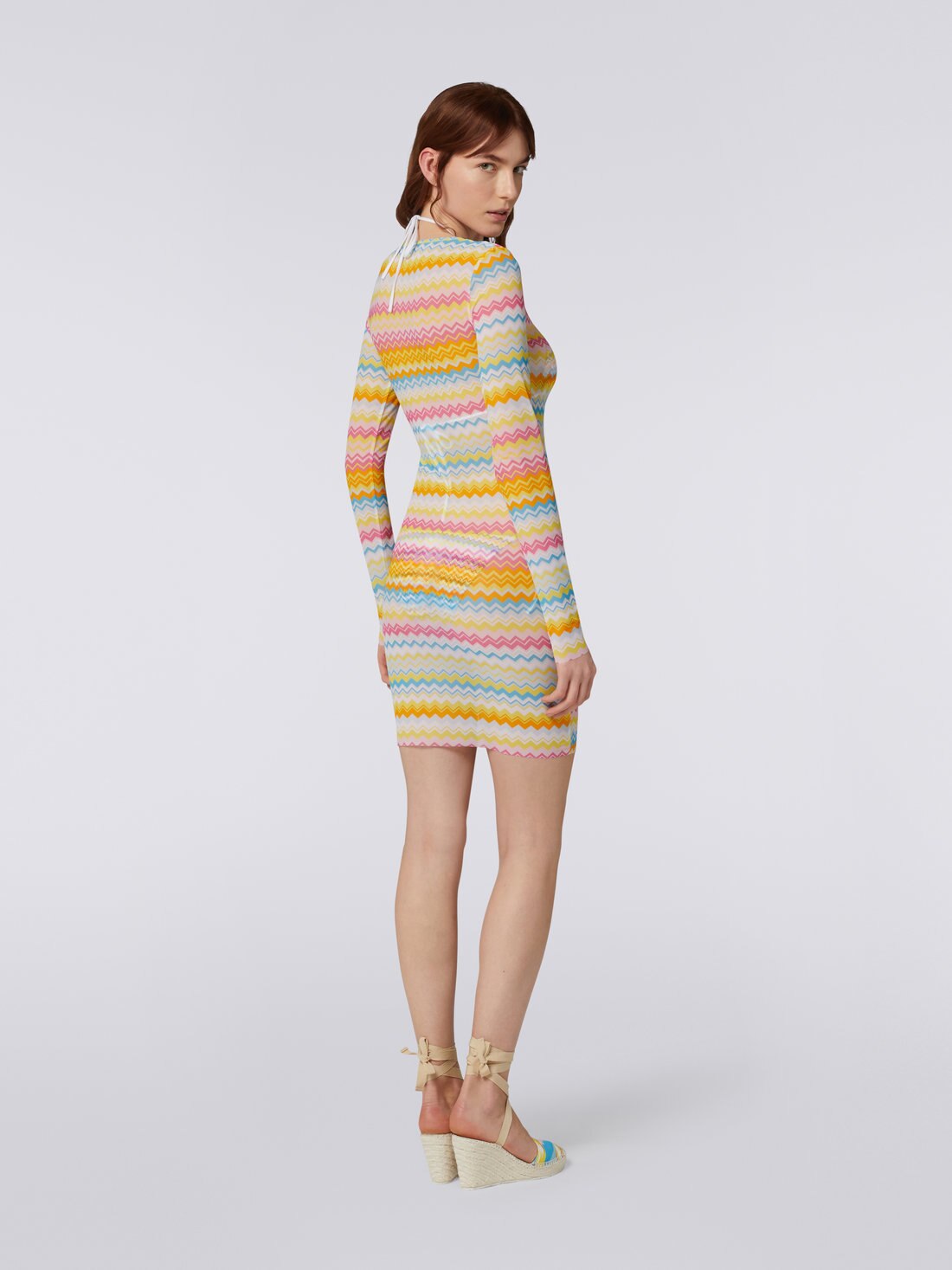 Mini-robe de plage en tulle à imprimé zigzag, Multicolore  - 8051575753640 - 3