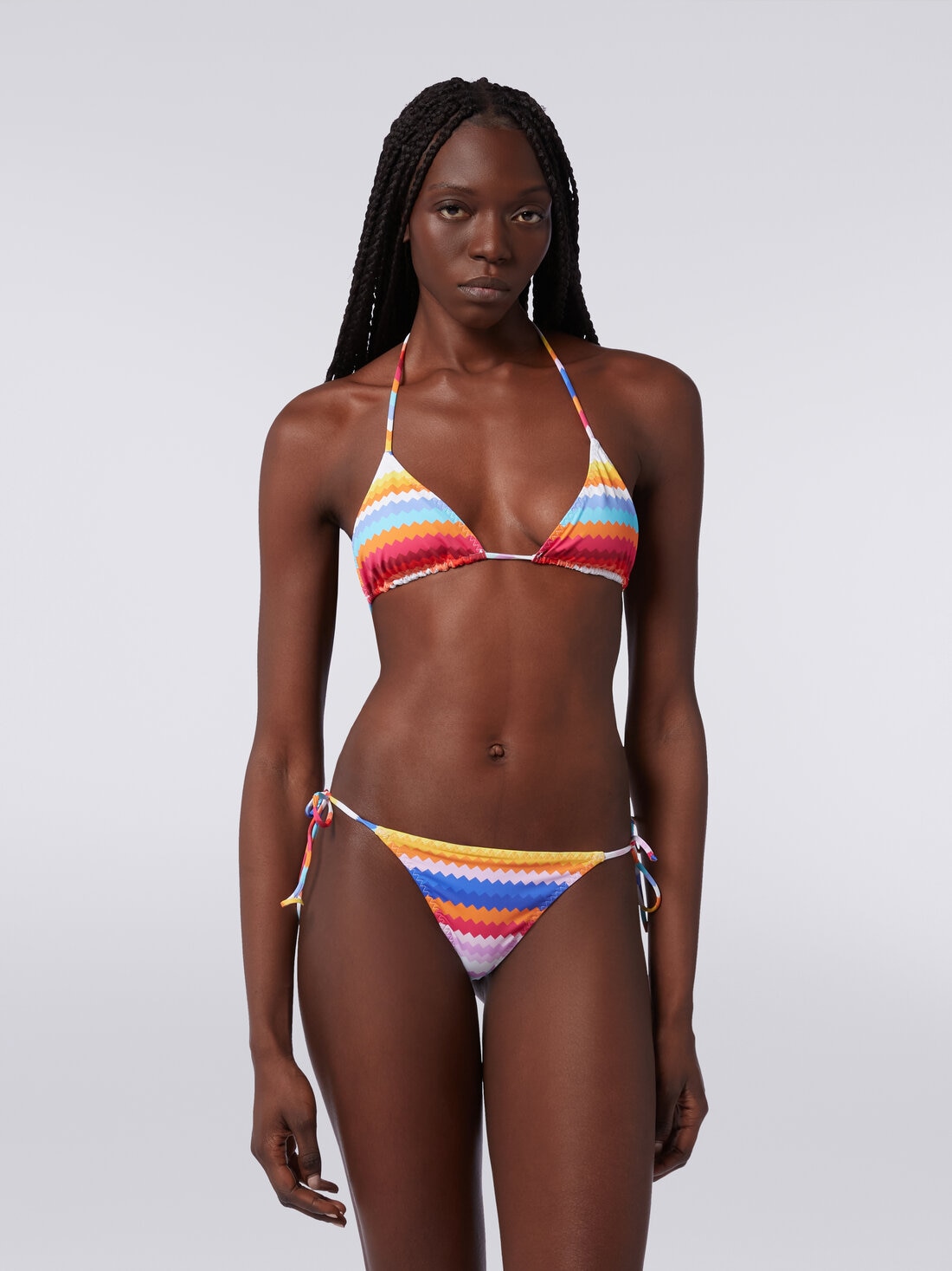 Bikini en nylon extensible à imprimé à zig zag, Multicolore  - MC22SP00BJ00J7SM99F - 1