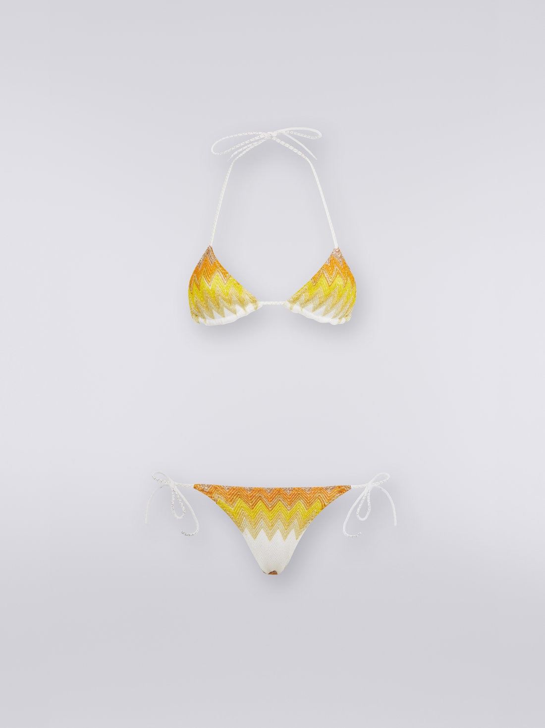 Bikini aus Viskosemischgewebe mit Zickzackmuster und Lurex, Weiß, Gelb & Ocker - 8051575730498 - 0