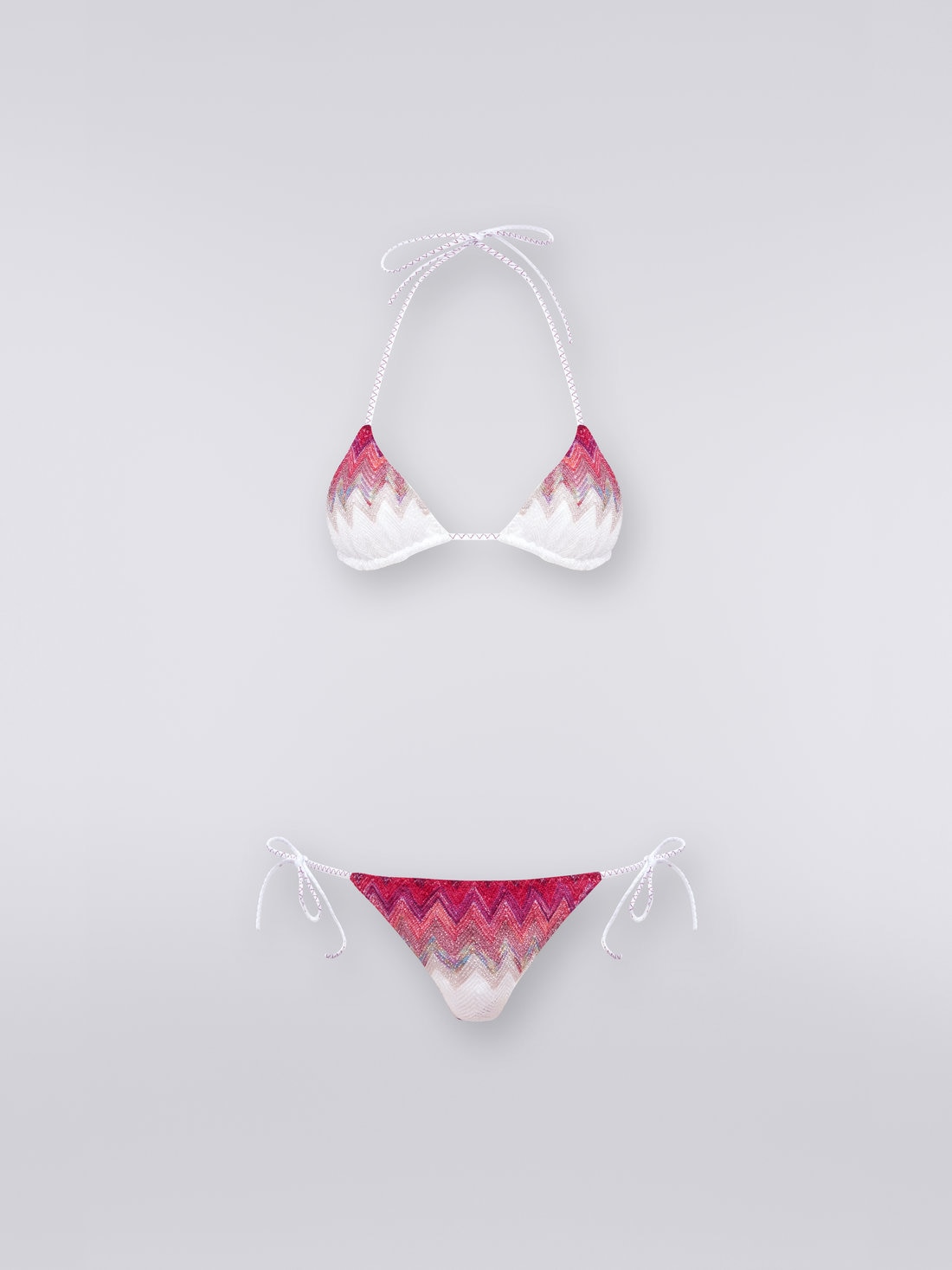 Zigzag viscose blend bikini with lurex, White, Pink & Fuchsia - 8051575710995 - 0