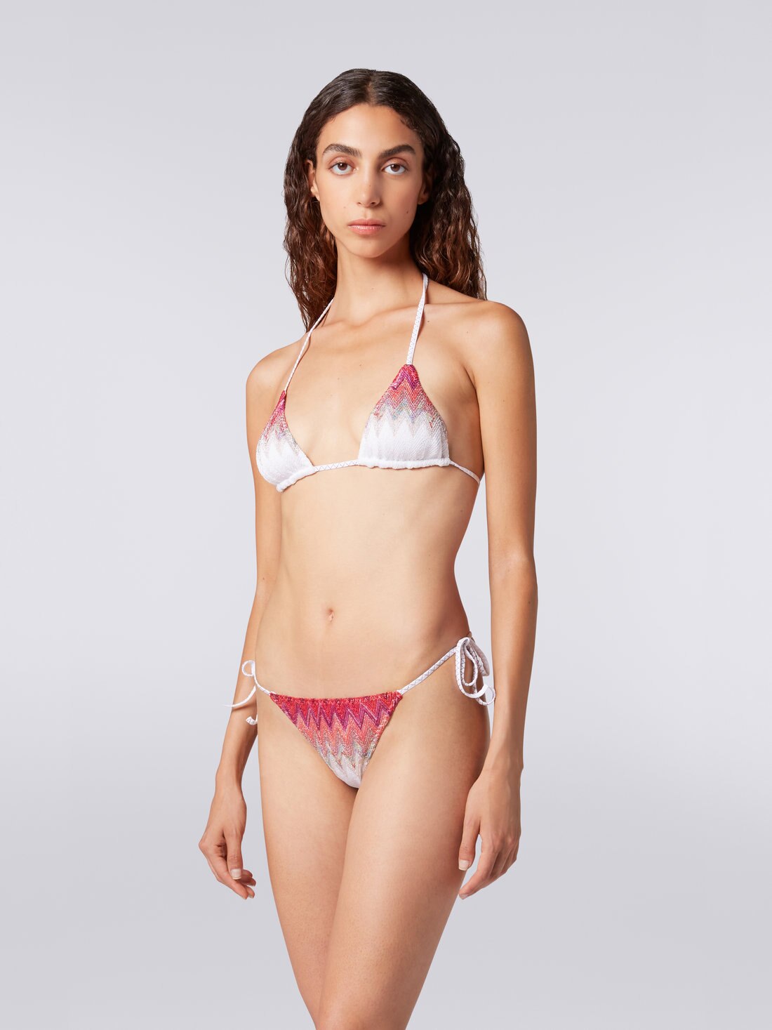 Zigzag viscose blend bikini with lurex, White, Pink & Fuchsia - 8051575710995 - 1