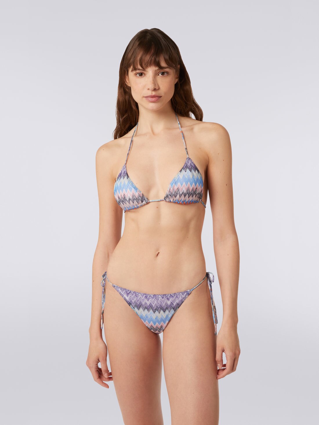 Bikini en viscose à chevrons flammé, BLUE SHADE CHEVRON - MC22SP00BR00T6S72CB - 1