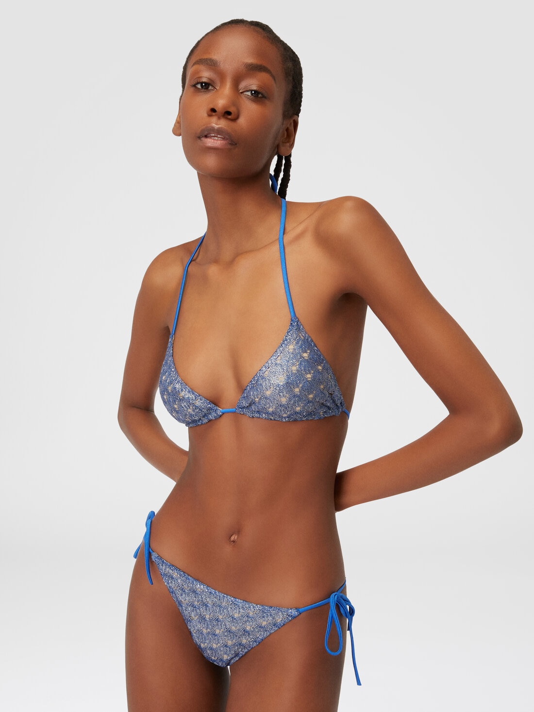 Lace-effect bikini with lining, Blue - MC22SP00BR00TC94045 - 3
