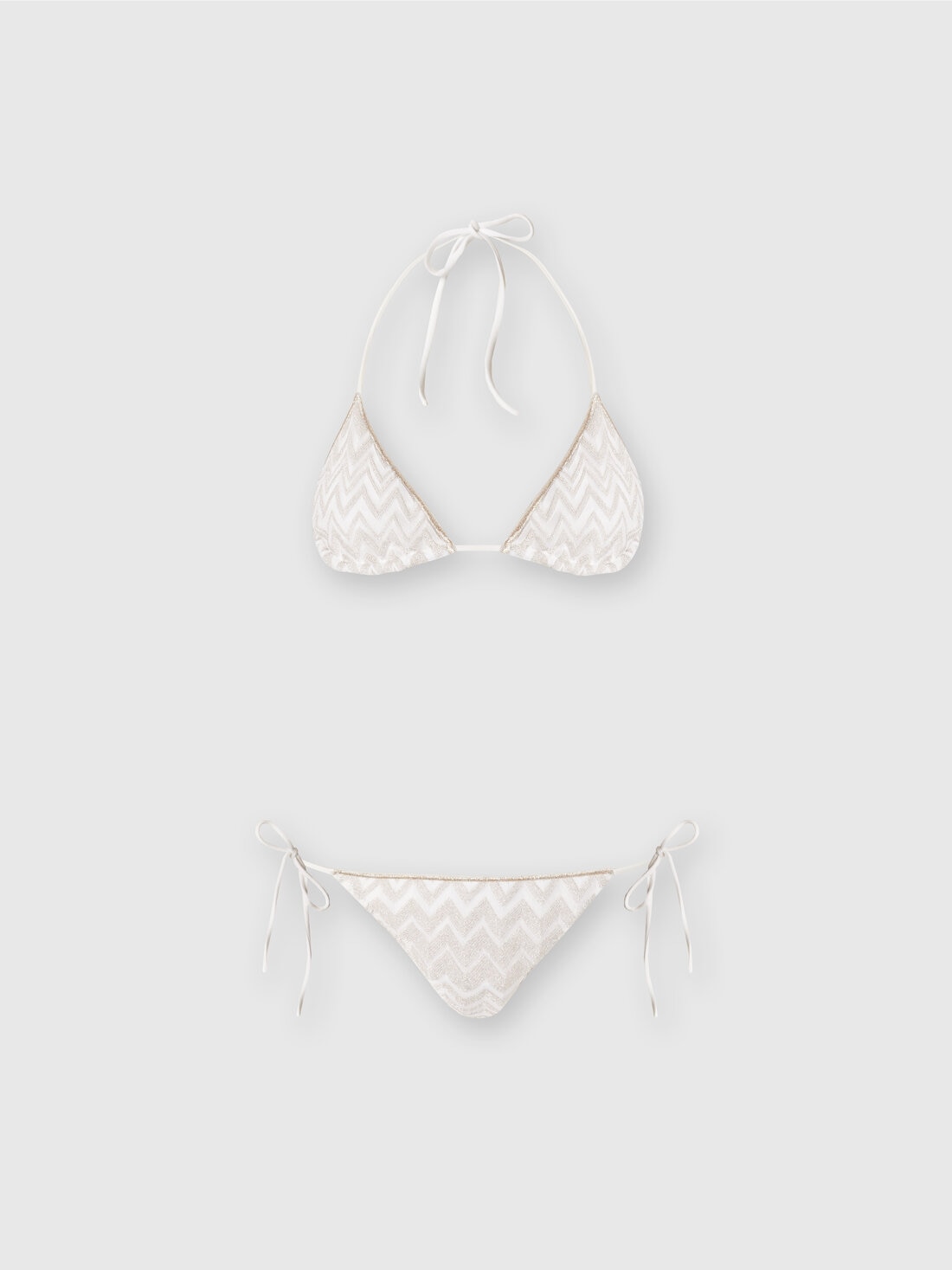 Viscose blend zigzag tone-on-tone bikini with lurex, White  - MC22SP00BR00YIS01CF - 0