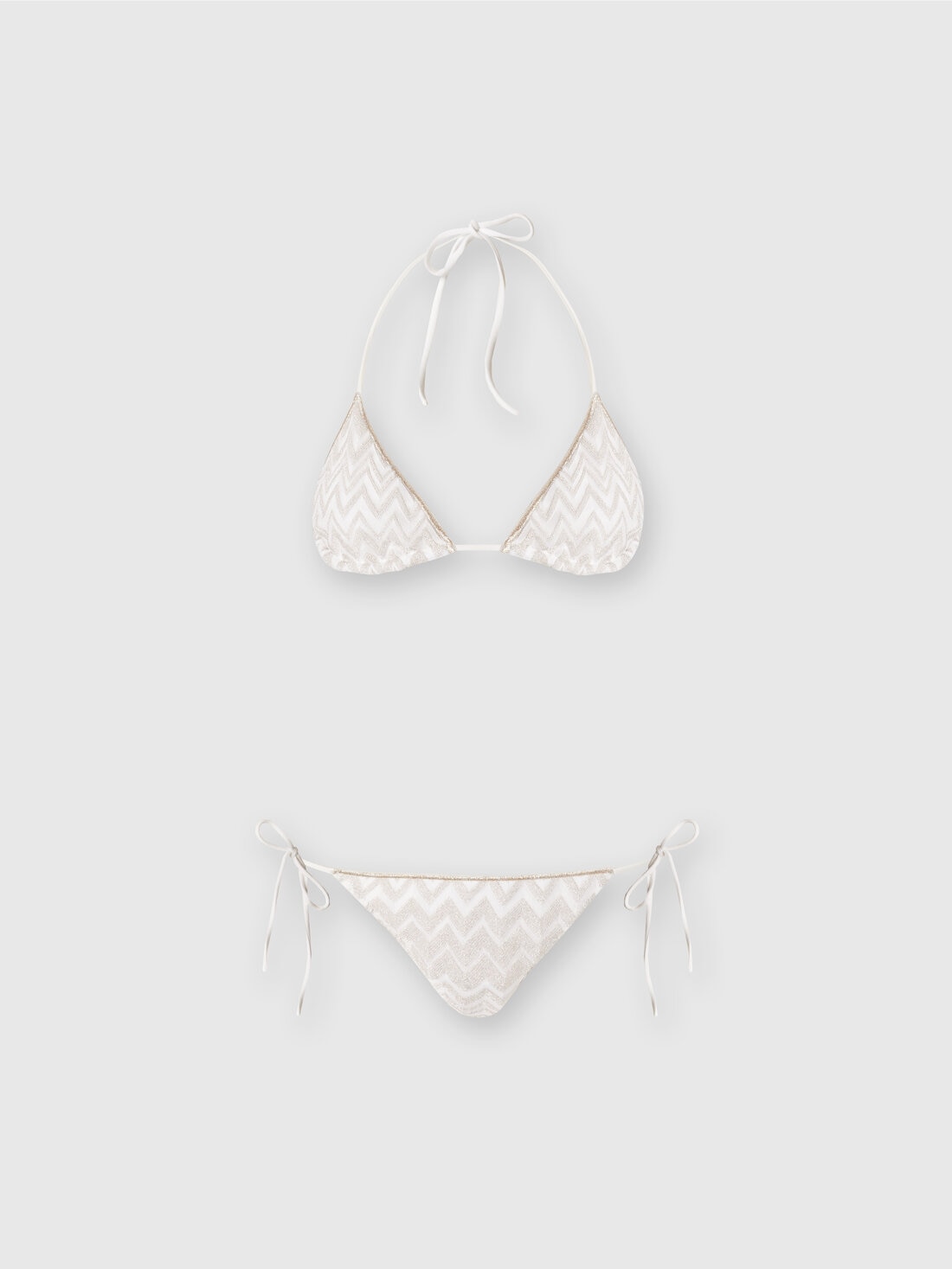 Bikini in misto viscosa con zig zag tono su tono e lurex, Bianco  - MC22SP00BR00YIS01CF - 0