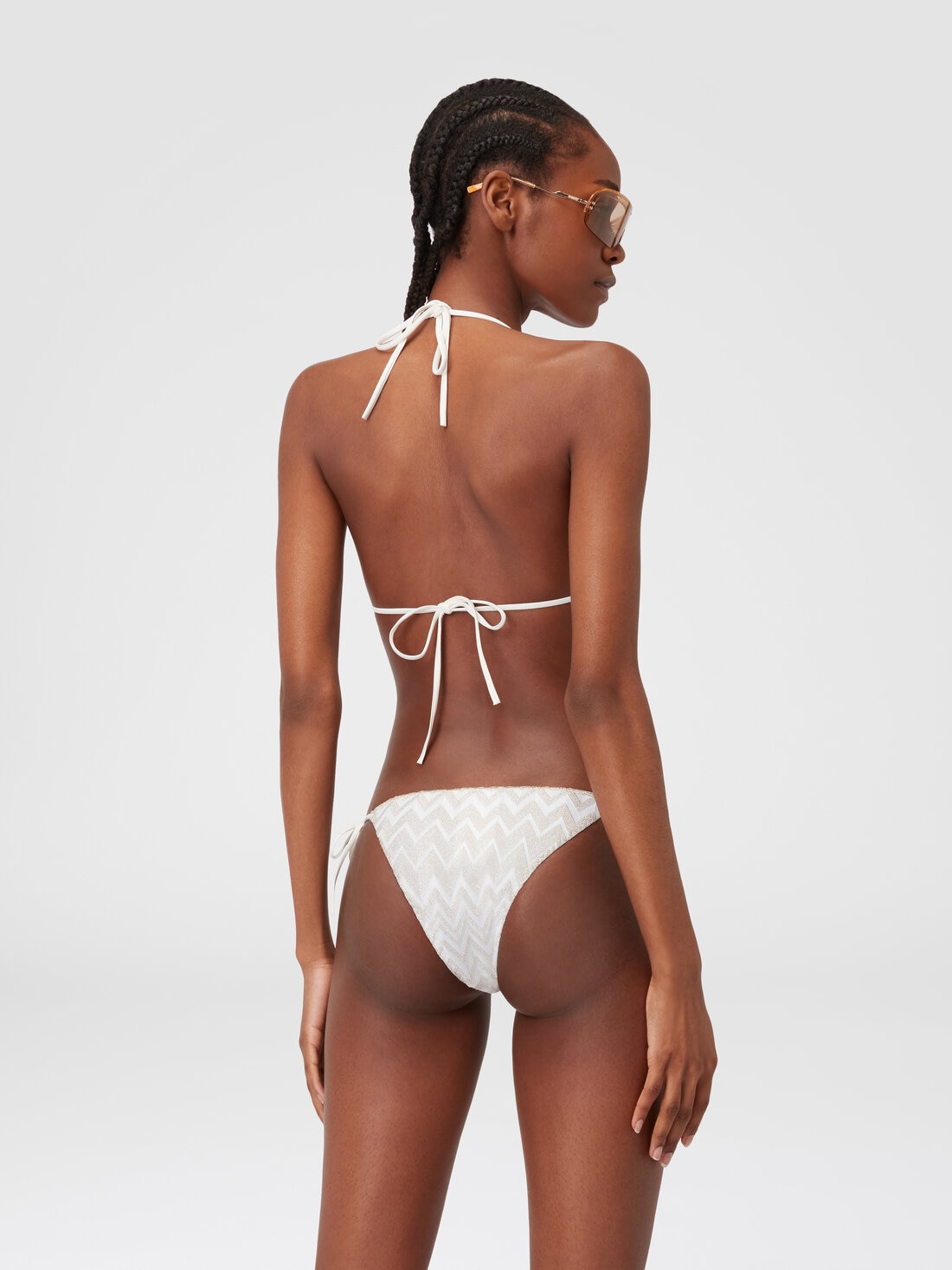 Bikini in misto viscosa con zig zag tono su tono e lurex, Bianco  - MC22SP00BR00YIS01CF - 2