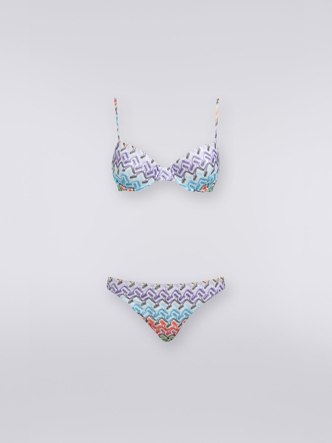 Lace-effect viscose knit bikini, Multicoloured - 0
