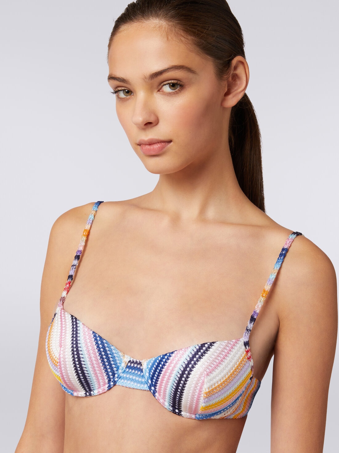 Bikini in striped viscose knit, Multicoloured  - MC22SP01BR00UWS72EC - 3