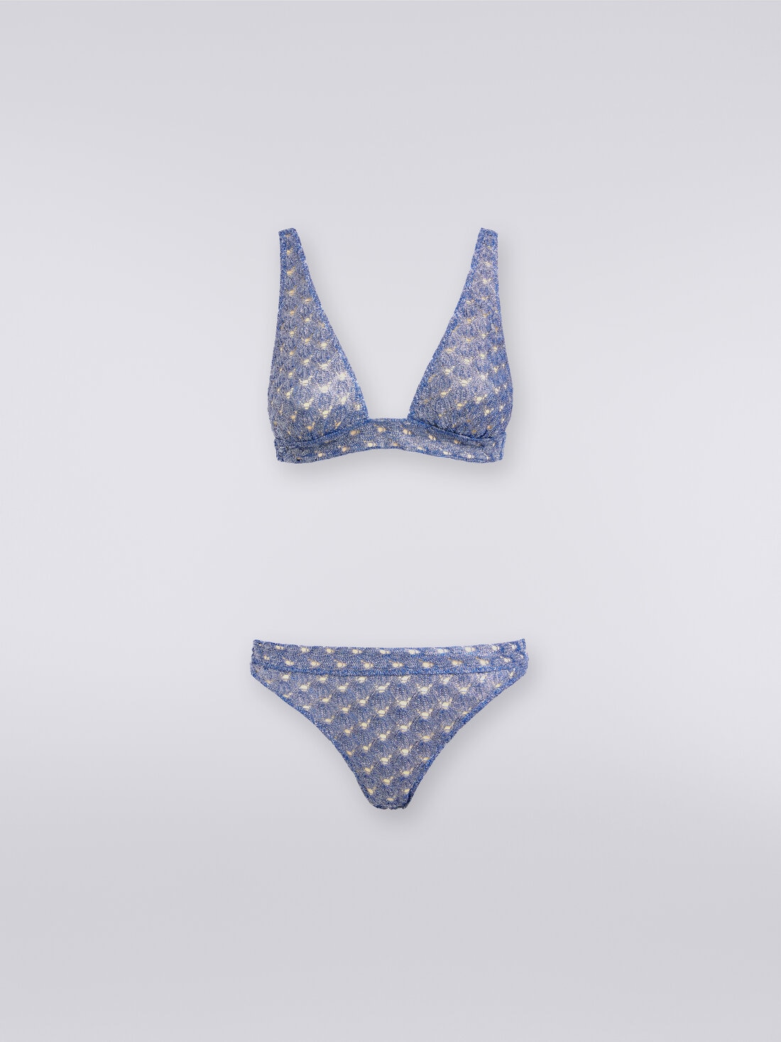 Bikini in lace-effect viscose with glossy finish Blue