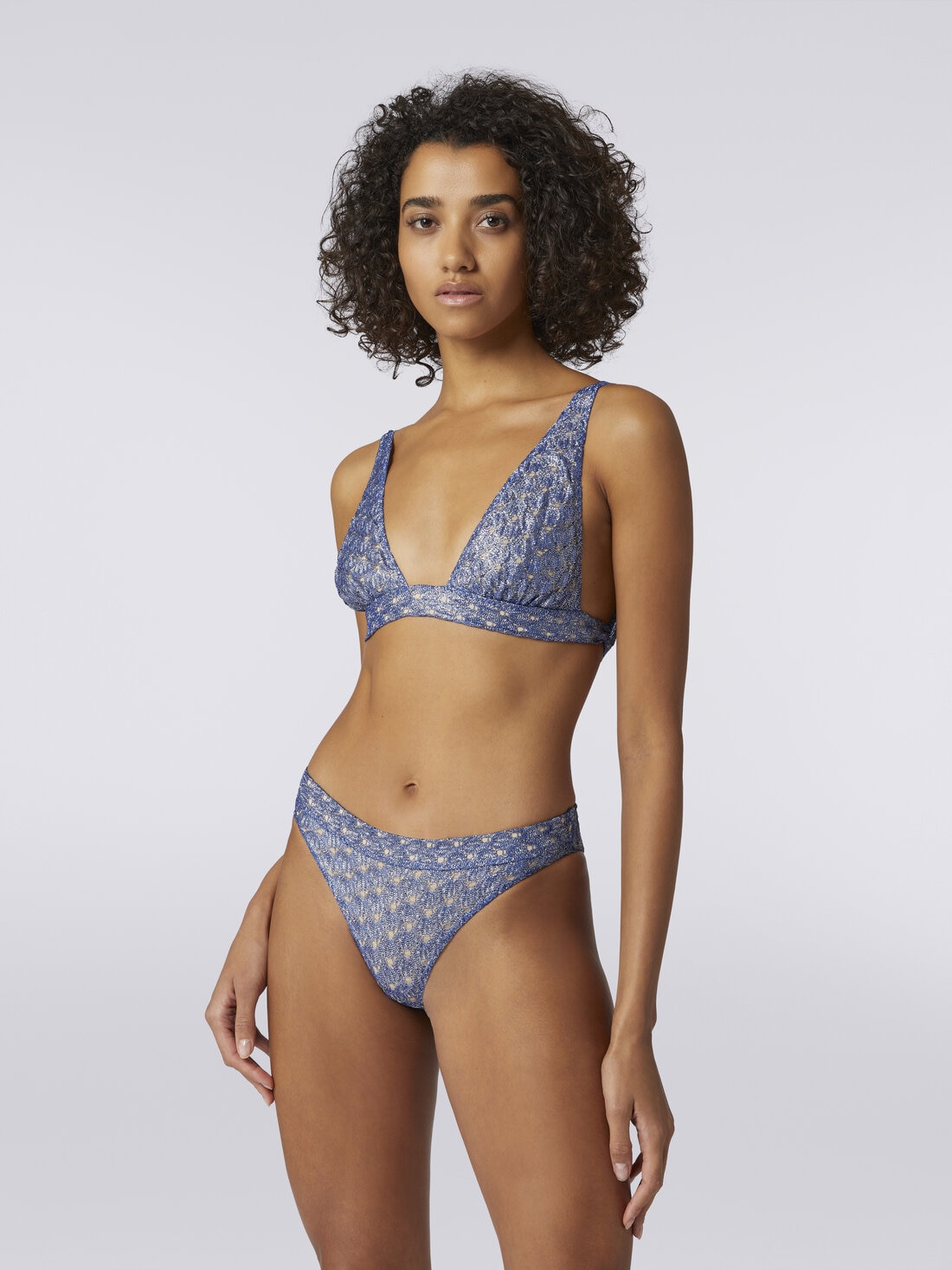 Bikini in lace-effect viscose with glossy finish, Blue - MC22SP02BR00TC94045 - 1