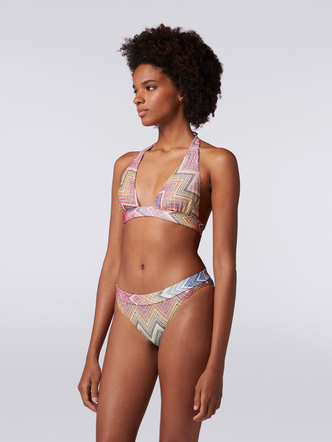 Bikini en tissu à imprimé à zig zag, Multicolore  - MC22SP02BR00THS4157 - 2