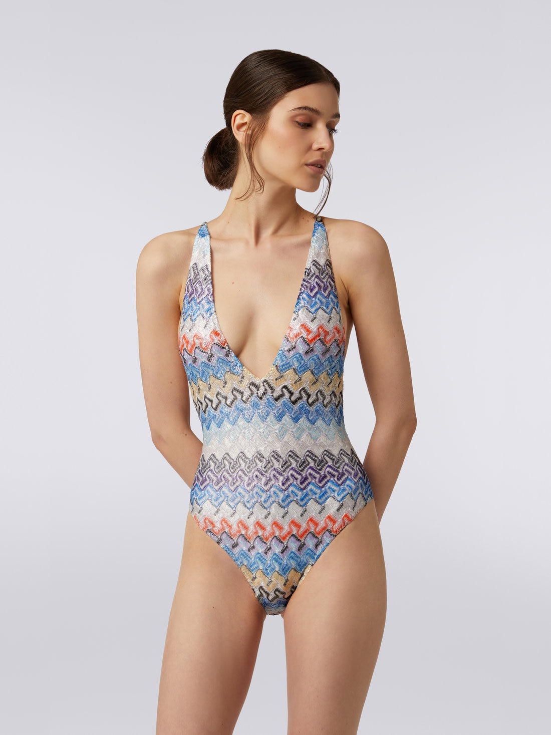 Maillot de bain une pi ce en maille de viscose multicolore avec