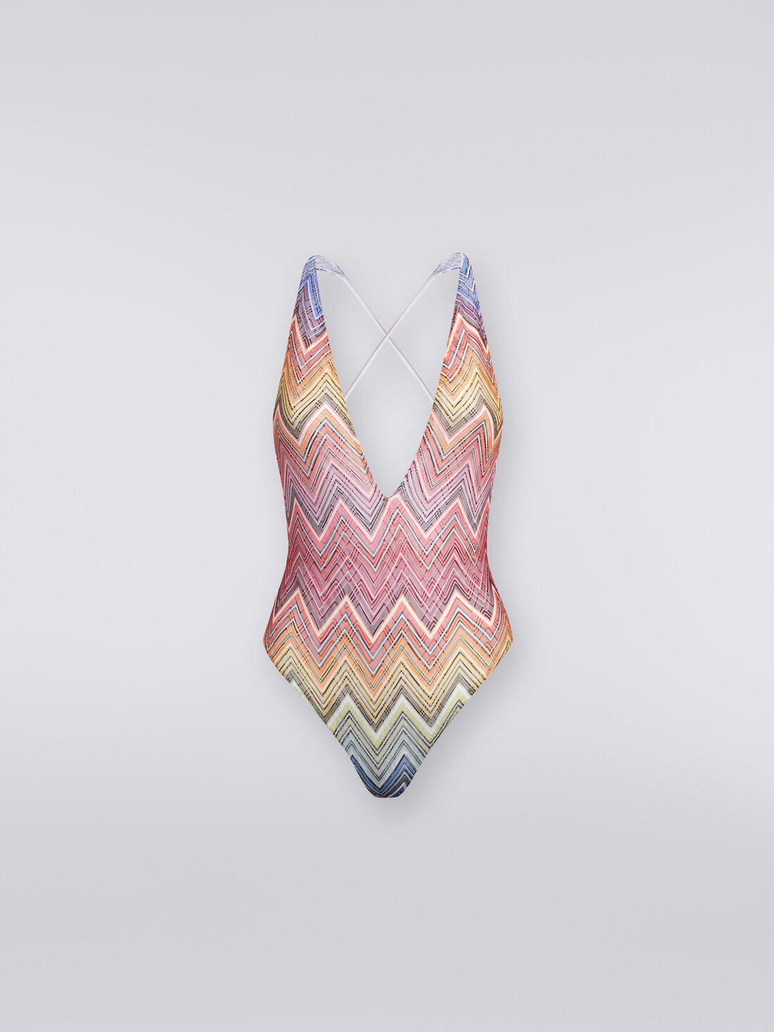 One-piece swimming costume in zigzag print fabric, Multicoloured  - MC22SP03BR00THS4157 - 0