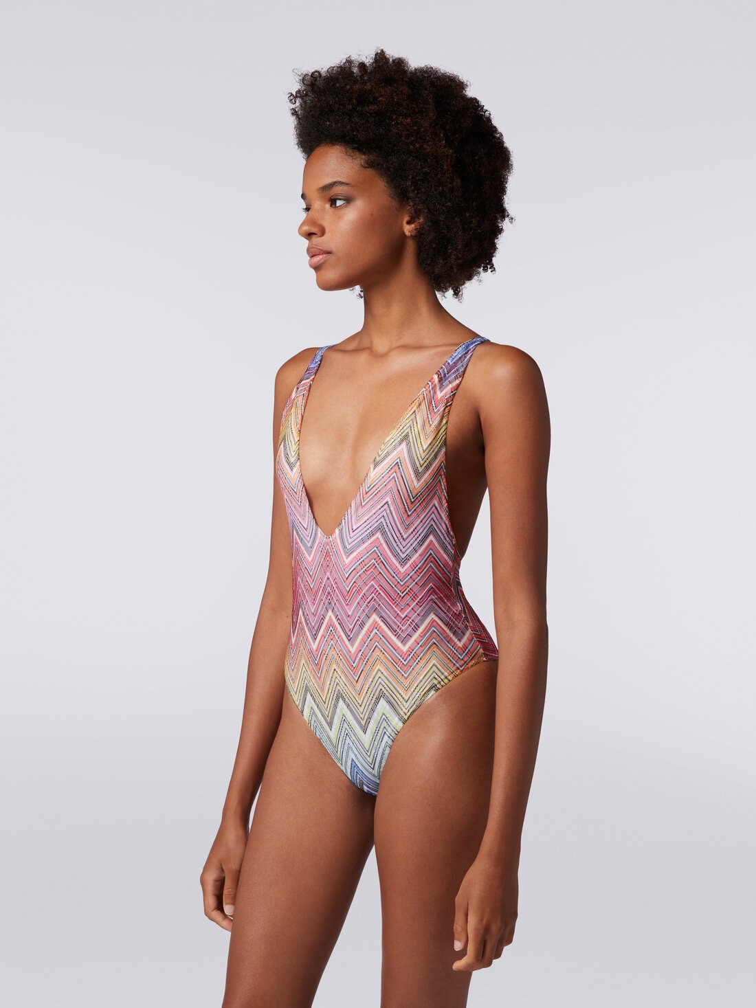 One-piece swimming costume in zigzag print fabric, Multicoloured  - MC22SP03BR00THS4157 - 2