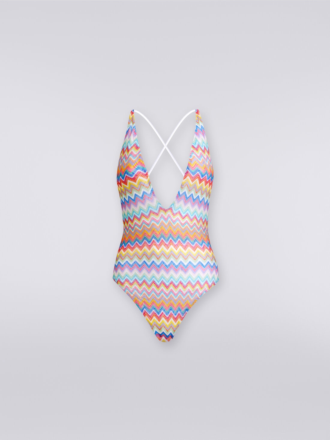 Maillot de bain une pièce à imprimé zig-zag avec encolure en V, Multicolore  - MC22SP03BR00XPSM9DM - 0