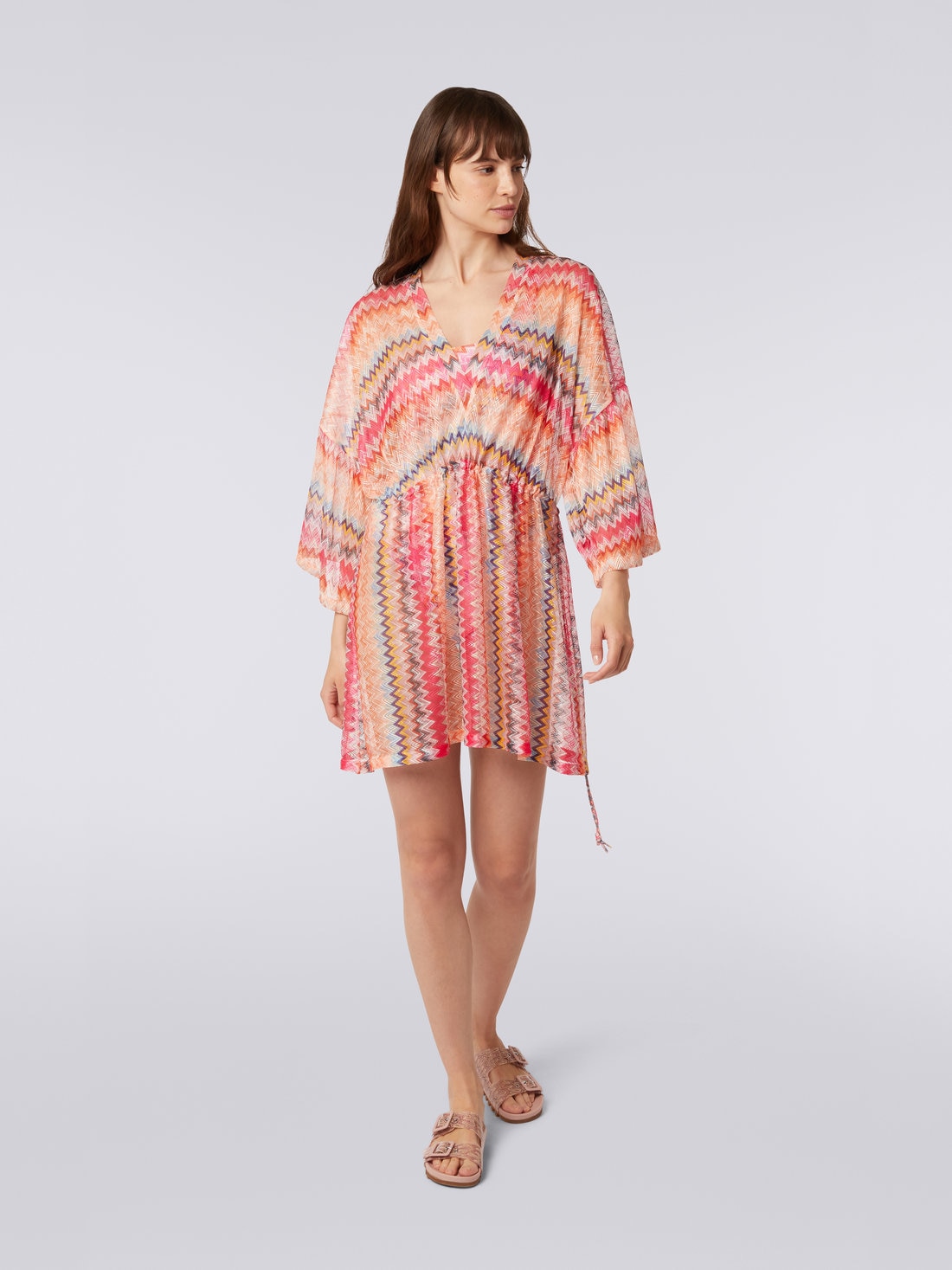 Short chevron viscose tulle cover up, Pink - MC22SQ03BR00T6S30C7 - 1