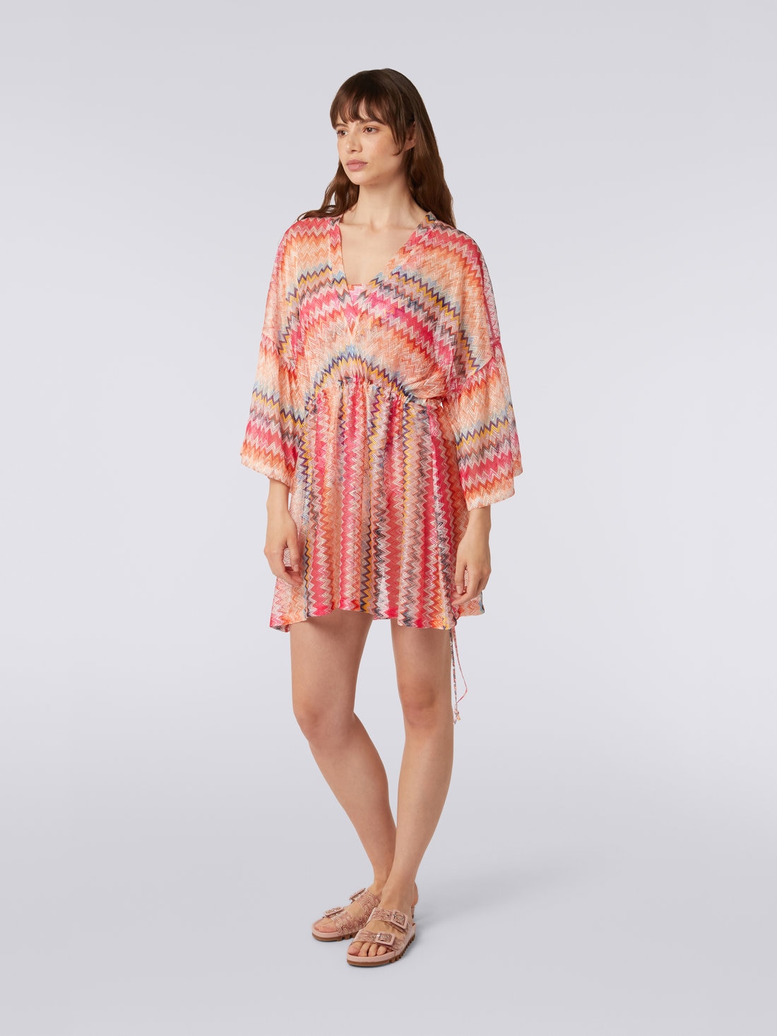 Short chevron viscose tulle cover up, Pink - MC22SQ03BR00T6S30C7 - 2