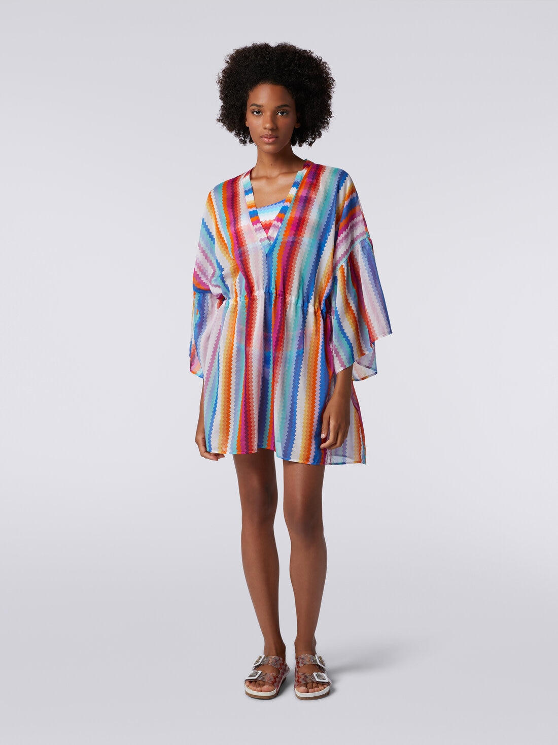 Caftan court en coton et soie zig zag Multicolore Missoni