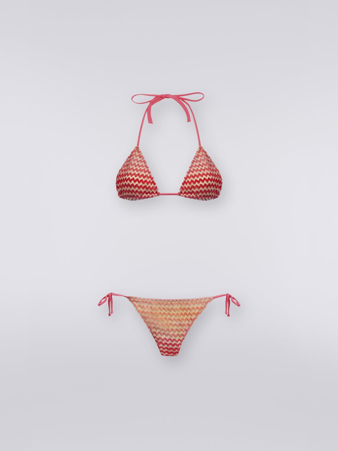 Multicoloured zigzag tulle bikini, Pink - 0