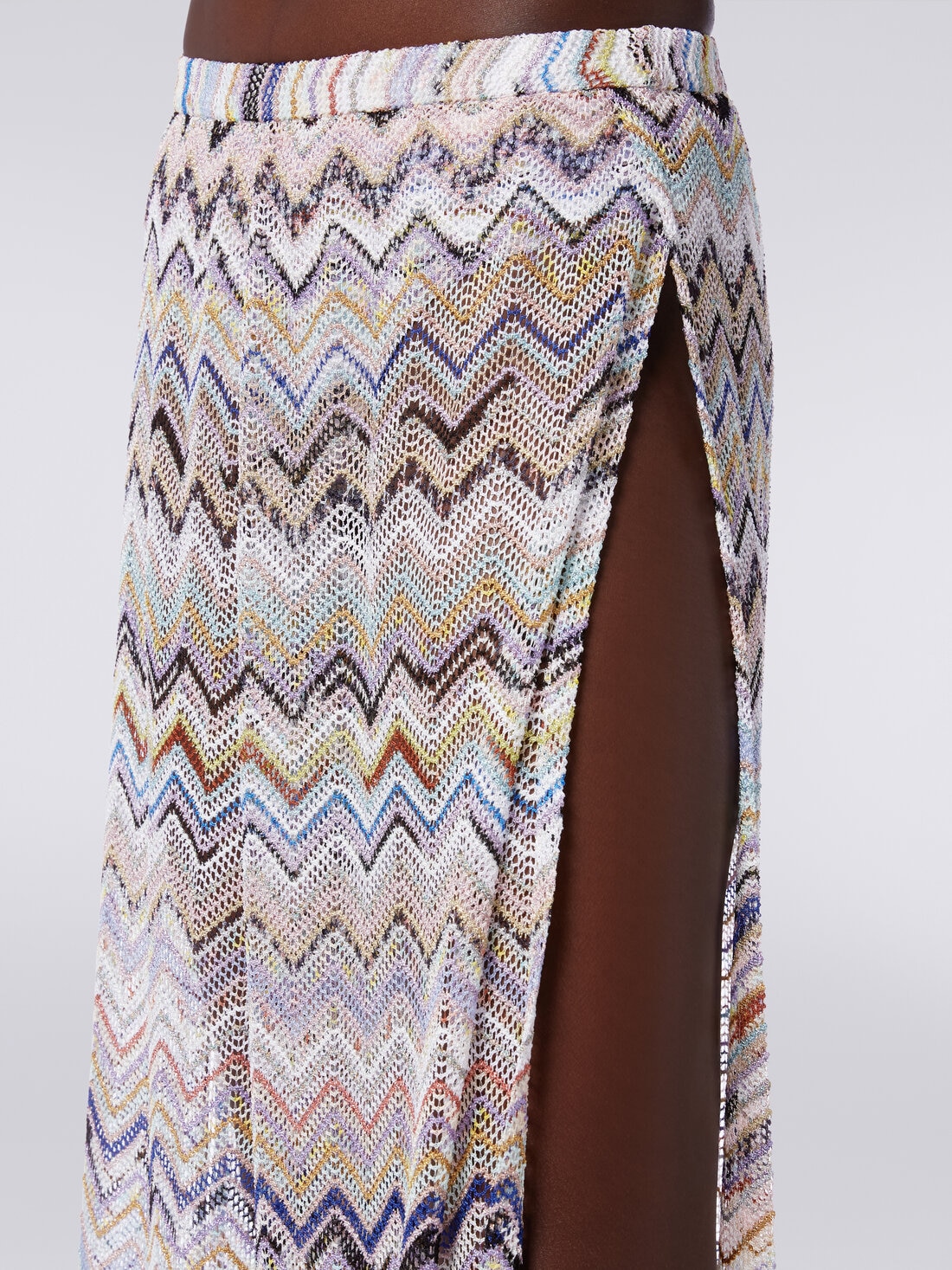 Pantaloni in maglia di viscosa a rete zig zag con lurex, Multicolore  - MC23SI00BR00TISM99J - 4