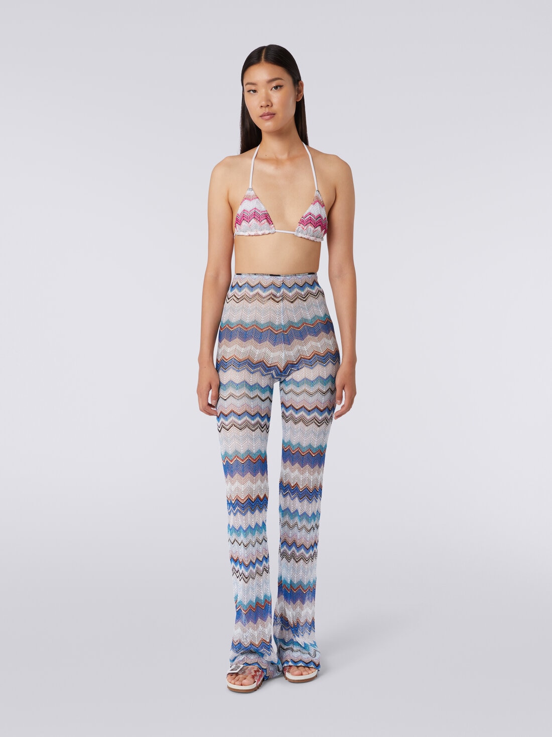 Cover up trousers in zigzag crochet with lurex, Multicoloured  - MC23SI01BT006VS72DX - 1