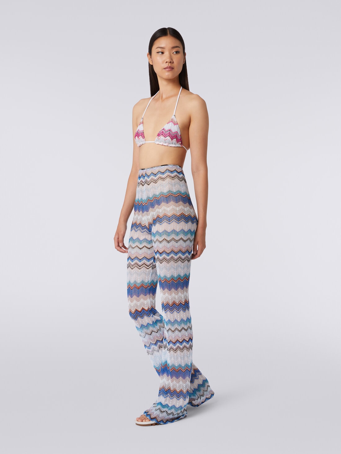 Pantalon de plage en crochet à zig zag avec lurex, Multicolore  - MC23SI01BT006VS72DX - 2