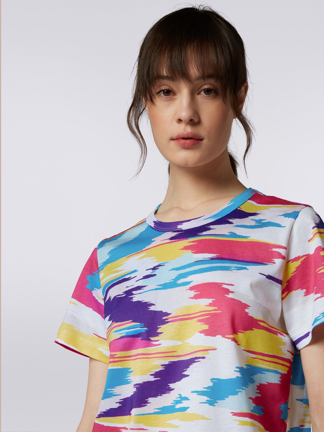 T-shirt girocollo in jersey di cotone fantasia, Multicolore  - 8051575730948 - 4