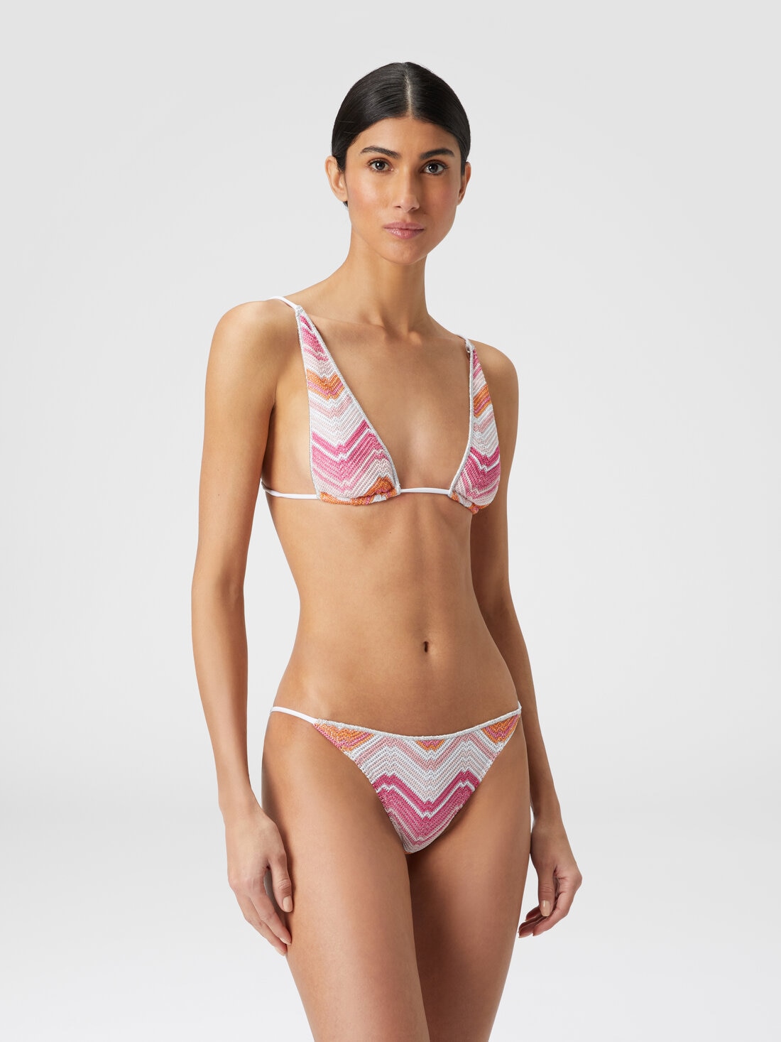 Bikini aus Viskosemischgewebe mit Chevronmuster und Lurex, Rosa   - MC23SP00BR00XKS30DC - 1