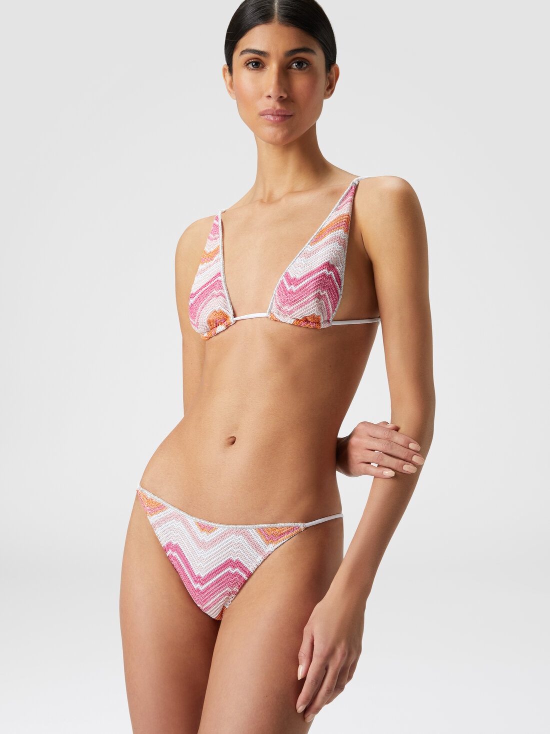 Bikini aus Viskosemischgewebe mit Chevronmuster und Lurex, Rosa   - MC23SP00BR00XKS30DC - 3