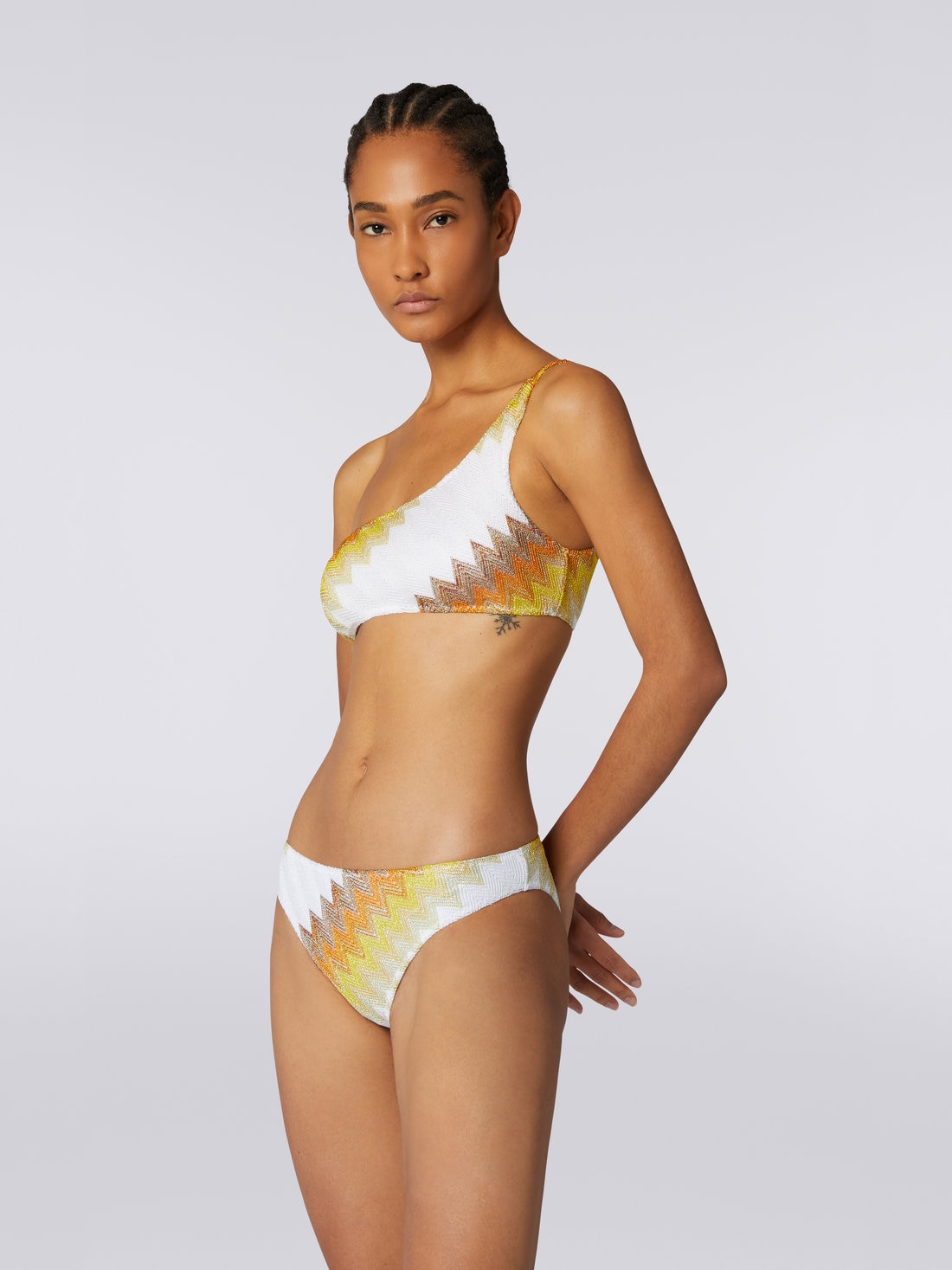 One shoulder deals yellow bikini