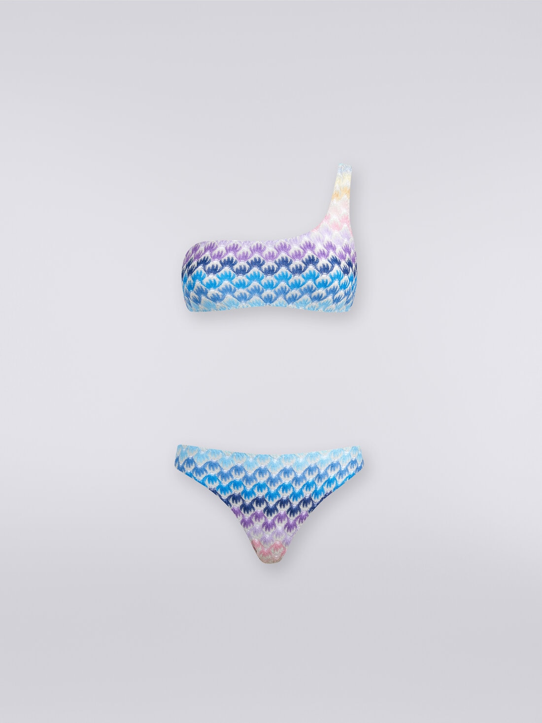 Bikini à épaule dénudée à effet dentelle dégradé avec lurex, Bleu - MC23SP02BR00TDS72EB - 0