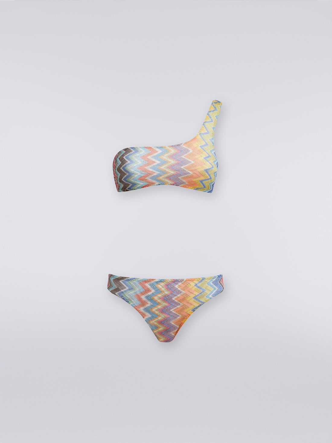 Bikini de un solo hombro de viscosa zigzag con lúrex, Multicolor  - MC23SP02BR00XGSM9D6 - 0