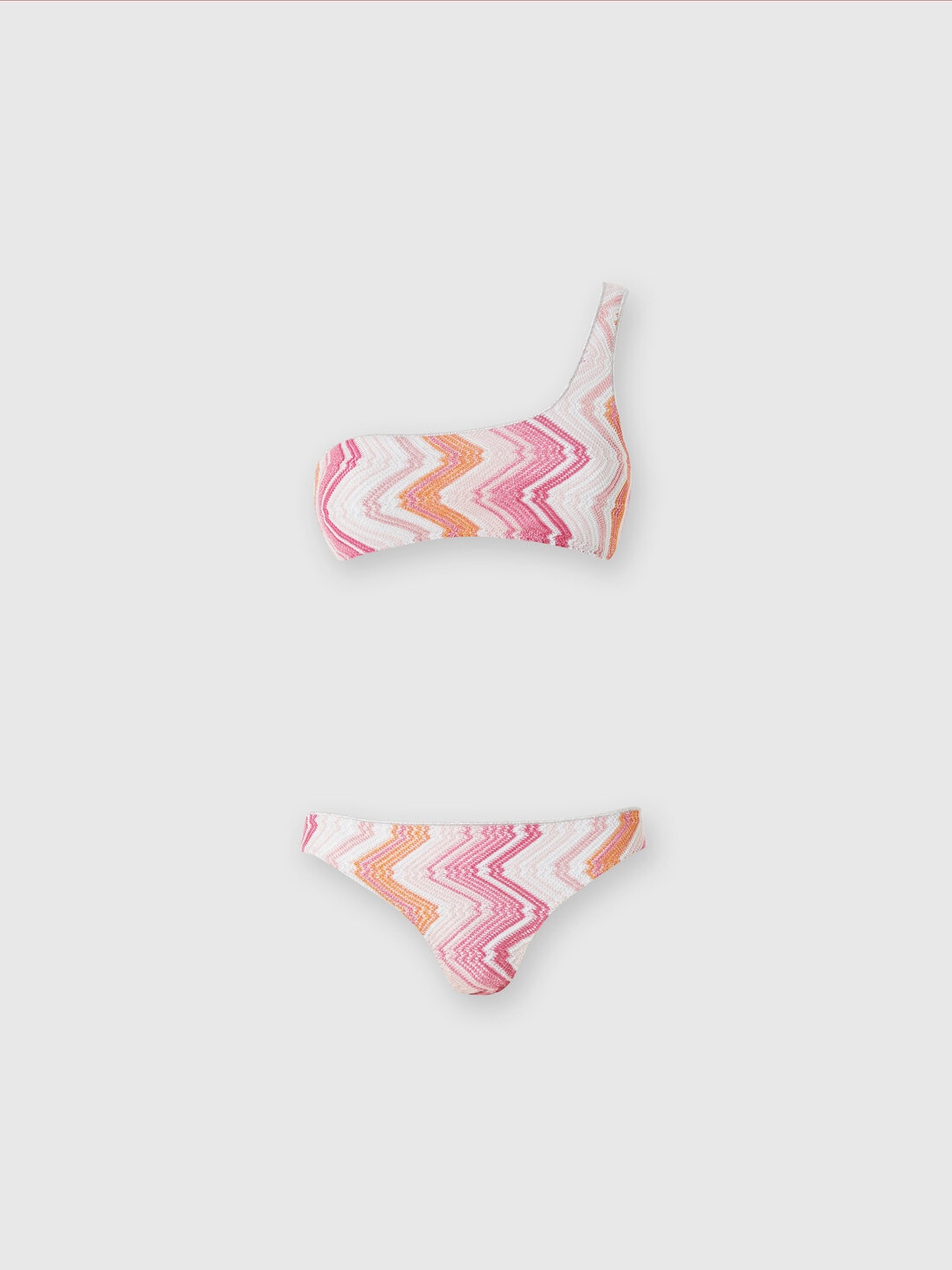 Bikini une épaule en viscose mélangée à chevrons avec lurex, Rose   - MC23SP02BR00XKS30DC - 0