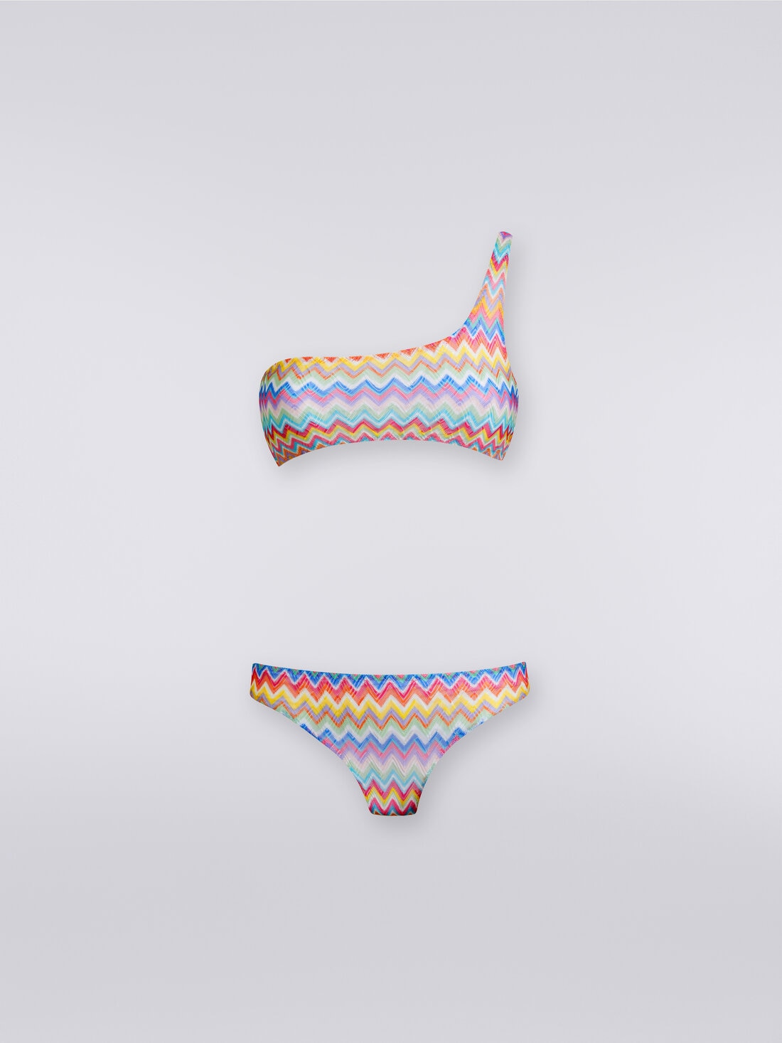 Bikini monospalla con stampa zig zag, Multicolore  - MC23SP02BR00XPSM9DM - 0
