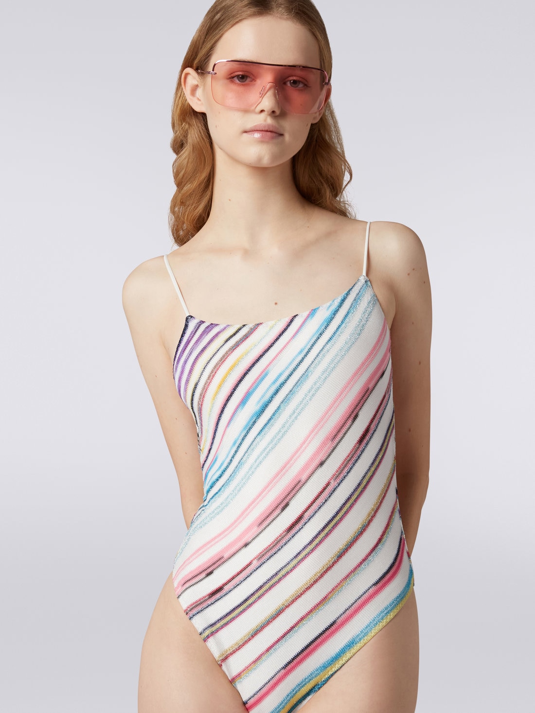 One-piece swimming costume in viscose blend and lamé Multicoloured