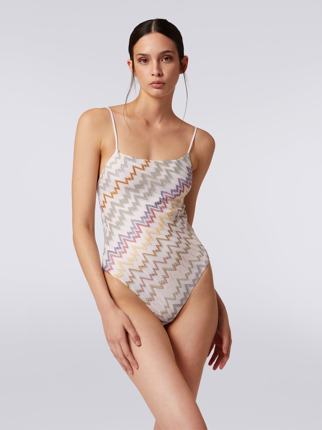 One-piece swimming costume in viscose blend and lamé, Multicoloured  - 8051575755958 - 1