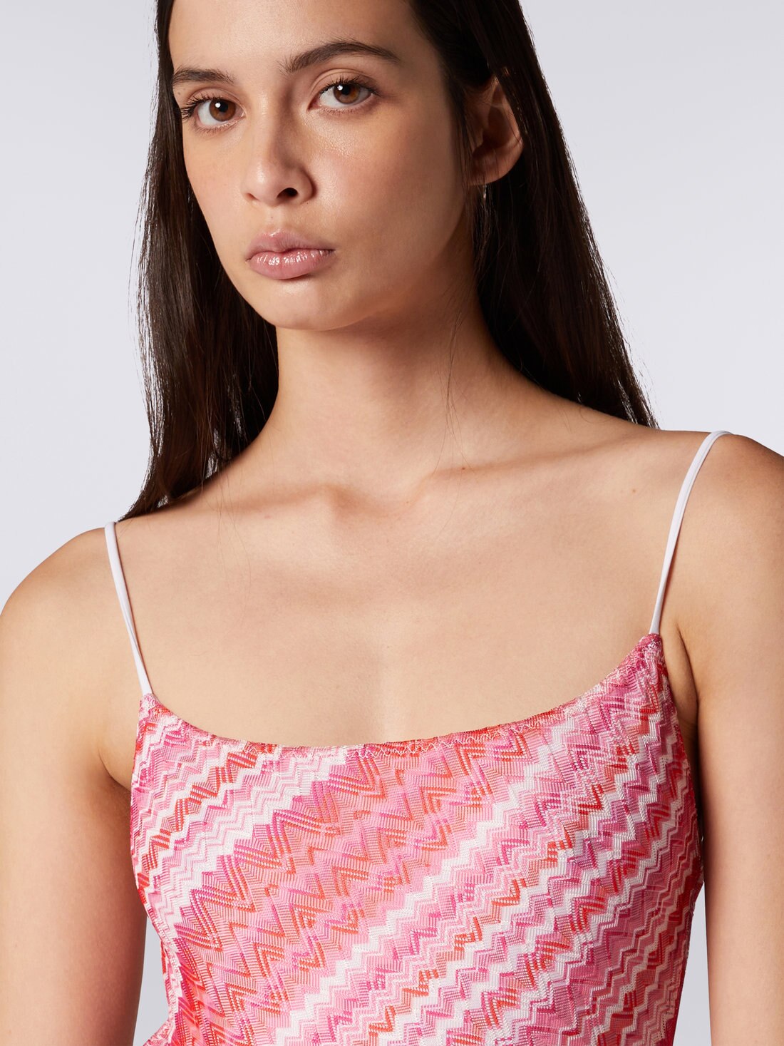 Maillot de bain une pièce en tricot zigzag avec fines bretelles réglables, Rose   - 8051575731198 - 4