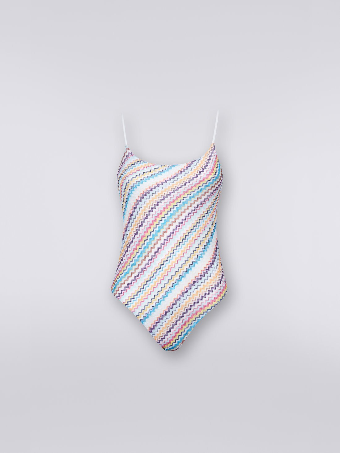 Zigzag knit one-piece swimming costume with thin adjustable straps  Multicoloured