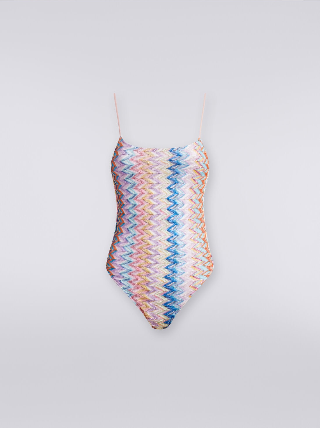 One-piece lamé swimming costume with thin adjustable straps, Multicoloured  - MC23SP03BR00XHSM9D8 - 0