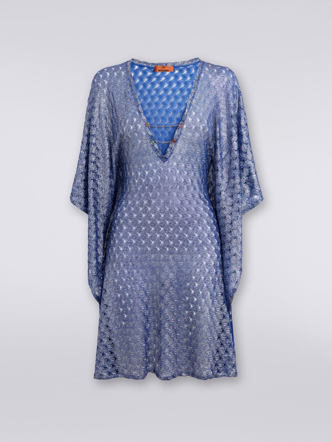 Short lace-effect cover up kaftan, Blue - MC23SQ03BR00TC94045 - 0