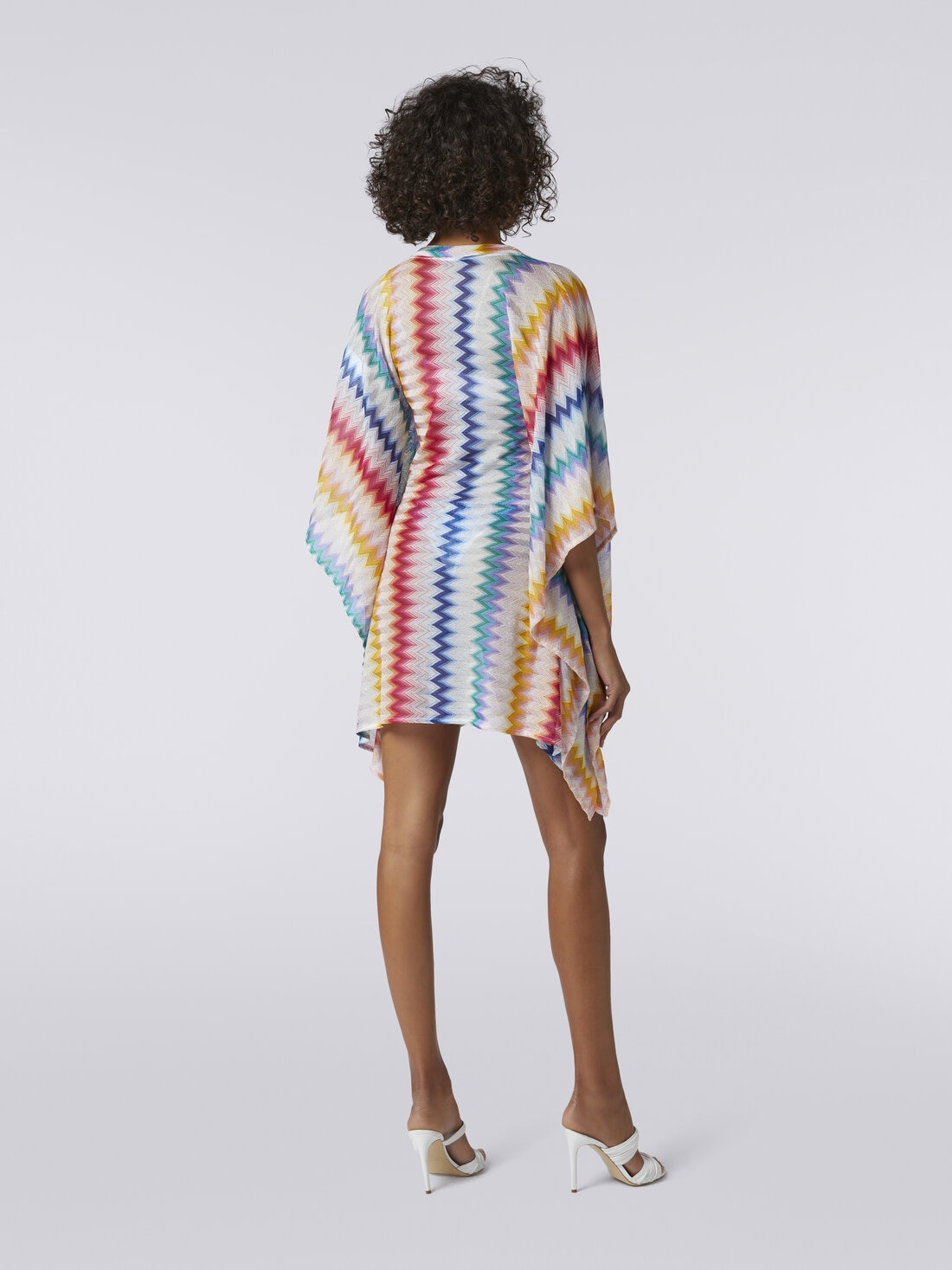 Short cover up kaftan in zigzag viscose with lurex, Multicoloured  - MC23SQ03BR00TFSM99G - 3