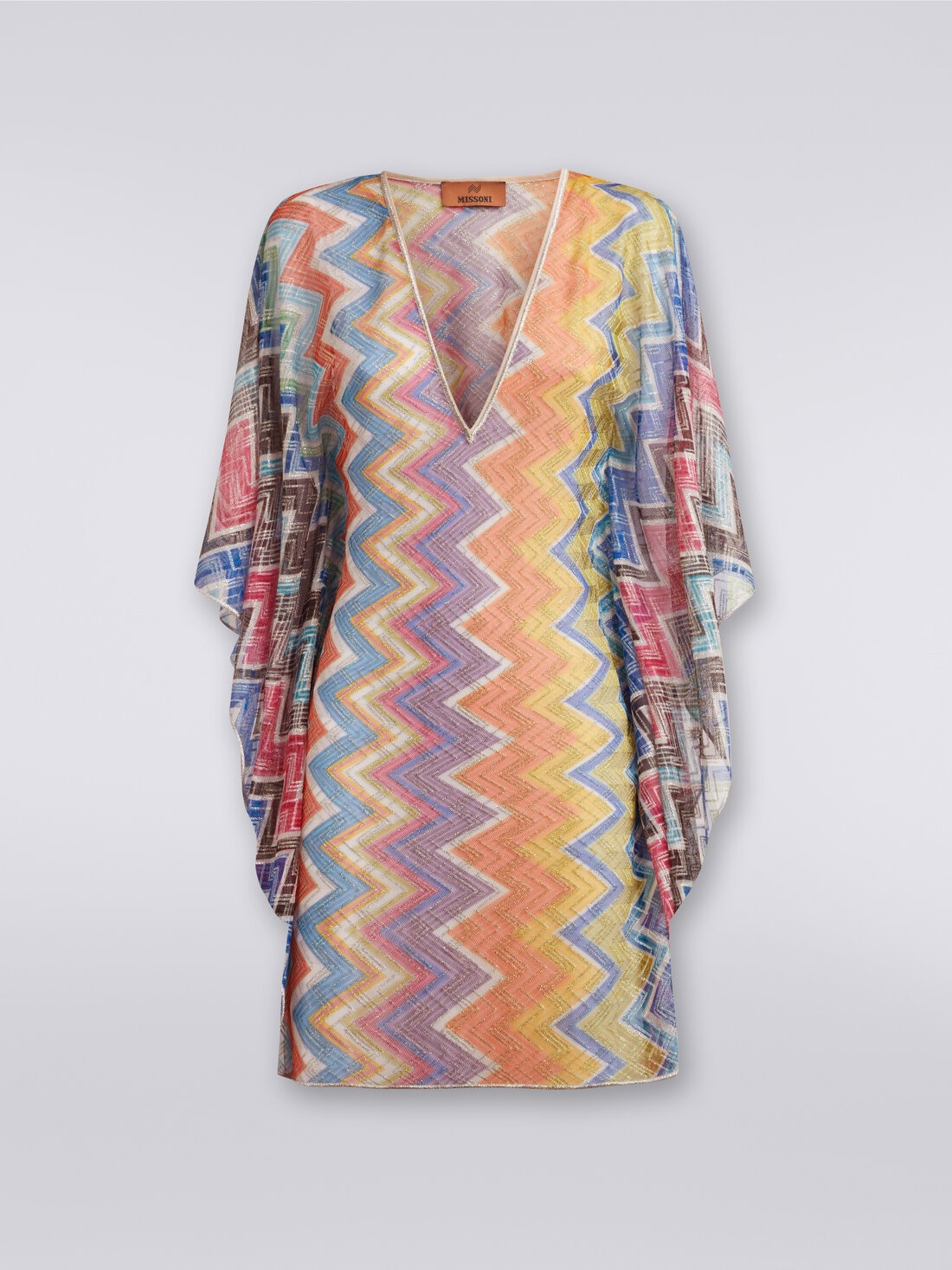 Caftan court à zig-zag avec lurex, Multicolore  - MC23SQ03BR00XGSM9D7 - 0