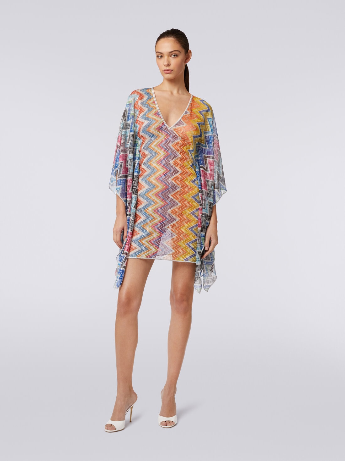 Short zigzag cover-up kaftan with lurex, Multicoloured  - MC23SQ03BR00XGSM9D7 - 1