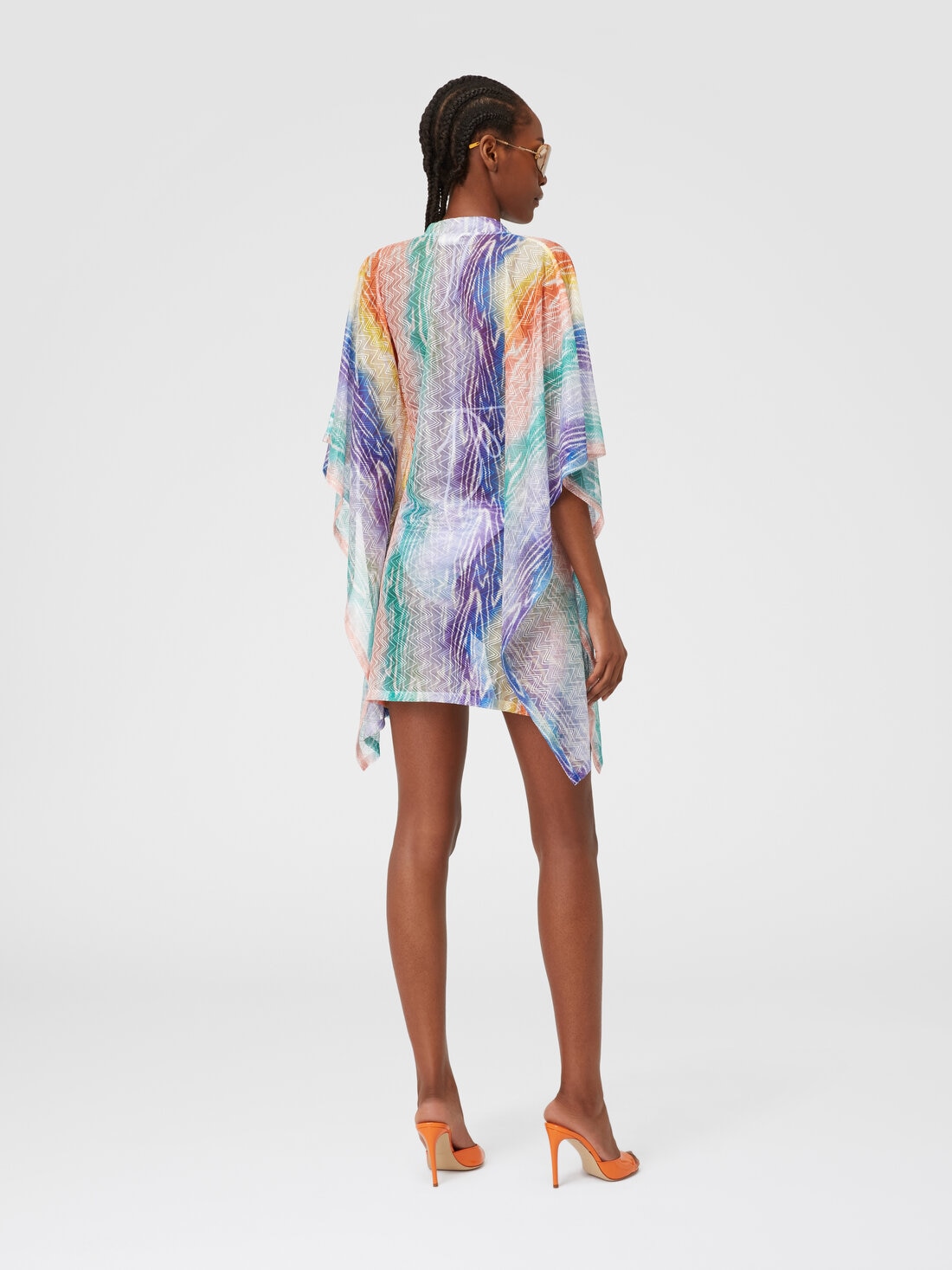 Kurzer Kaftan zum Überziehen am Strand mit Tie-Dye-Print, Mehrfarbig  - MC23SQ03BR00XOS72ED - 2