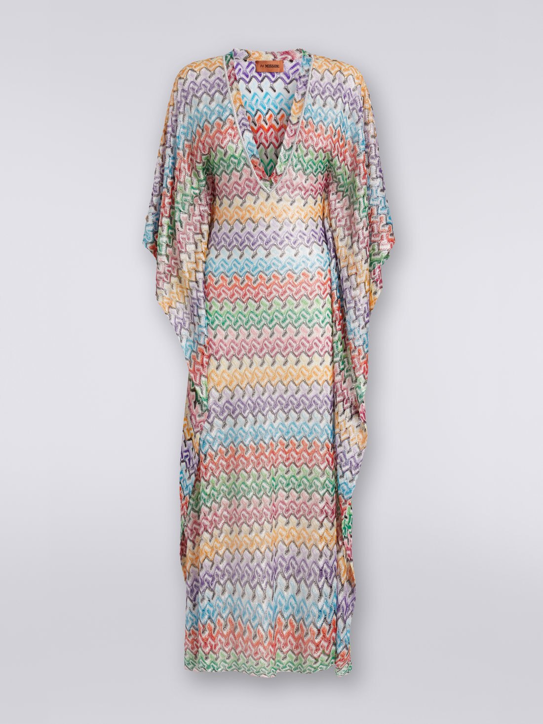 Long viscose knit kaftan cover up, Multicoloured - MC23SQ05BR00QJSM8YO - 0