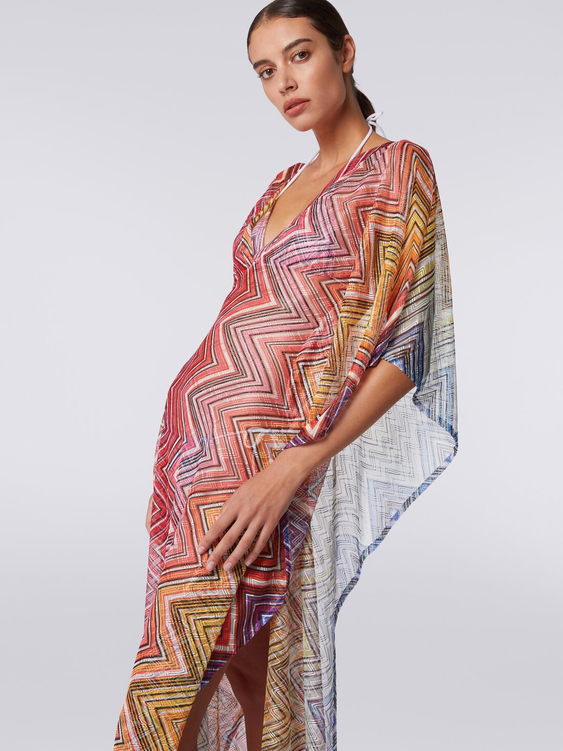 Long cover up kaftan in zigzag print fabric Multicoloured | Missoni