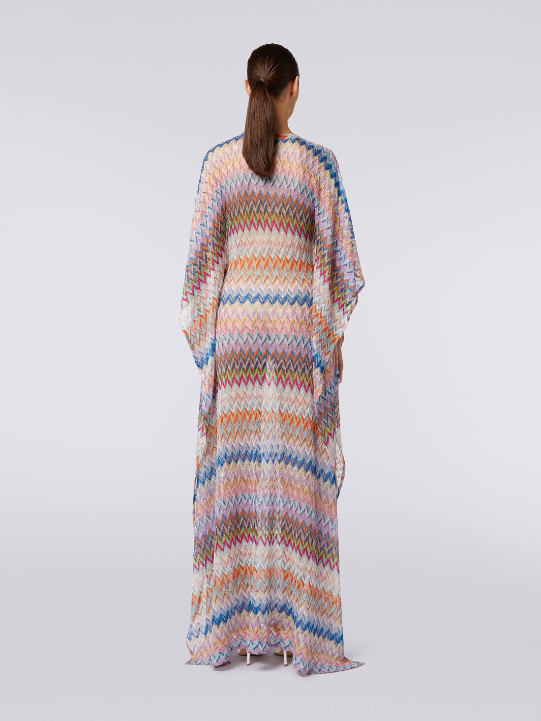 Long V-neck cover-up kaftan with lurex, Multicoloured  - MC23SQ05BR00XHSM9D8 - 3