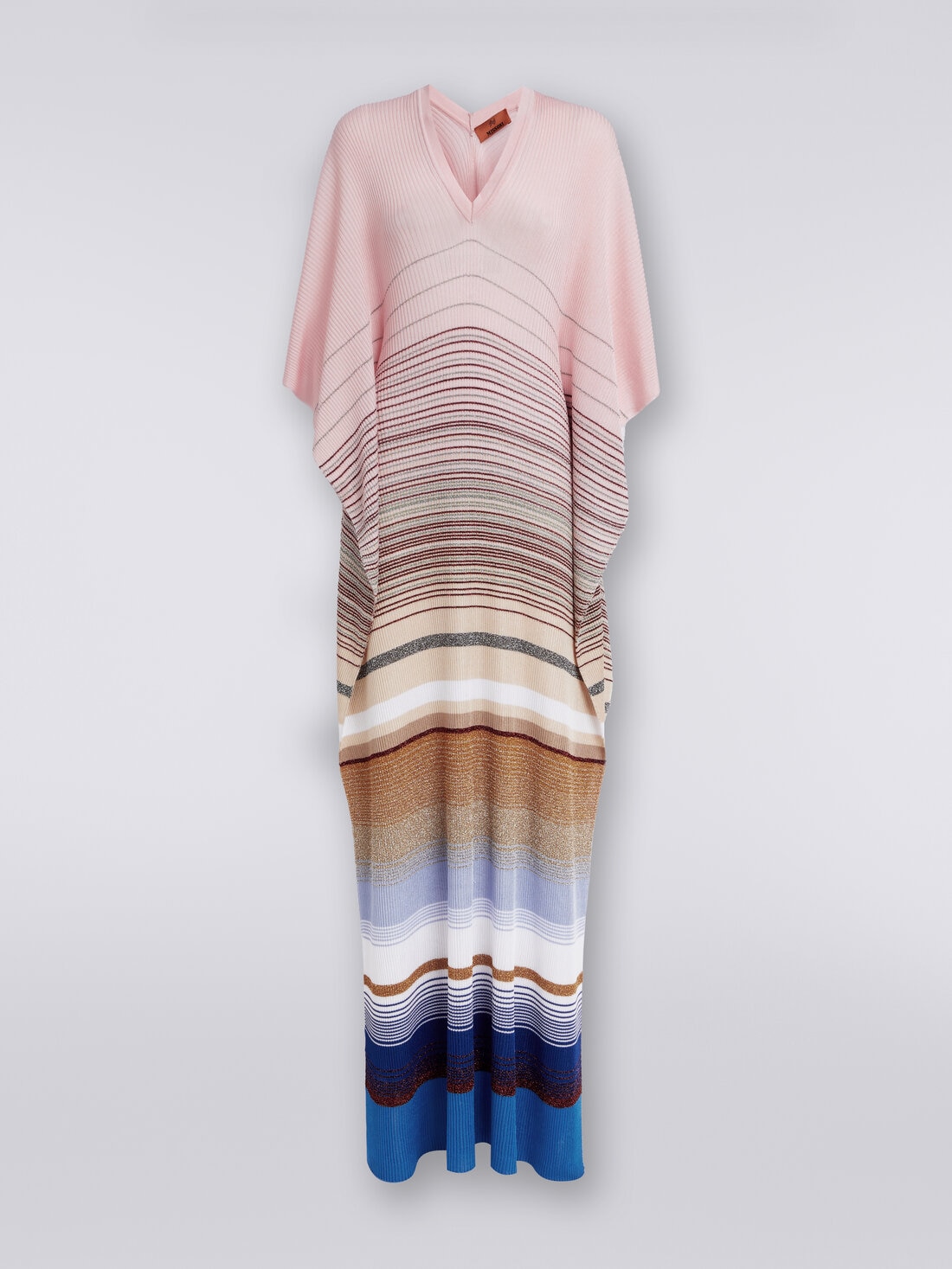 Long cover up kaftan in striped ribbed knit with lurex, Multicoloured  - MC23SQ05BT006SSM99L - 0