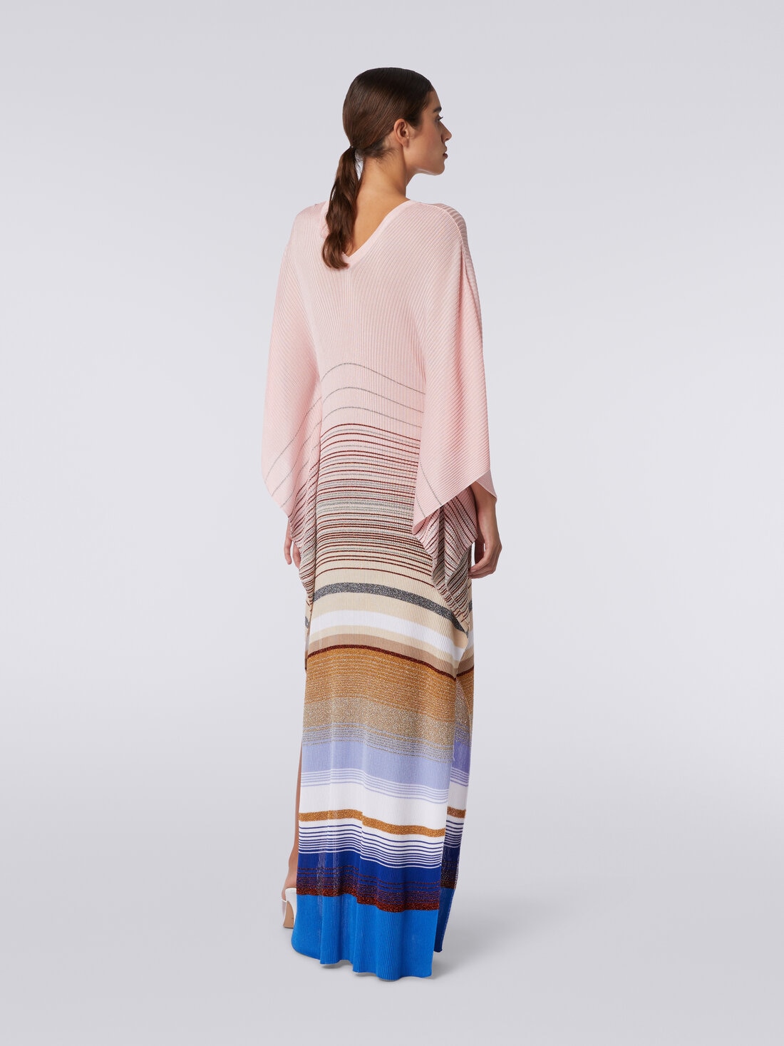 Long cover up kaftan in striped ribbed knit with lurex, Multicoloured  - MC23SQ05BT006SSM99L - 3