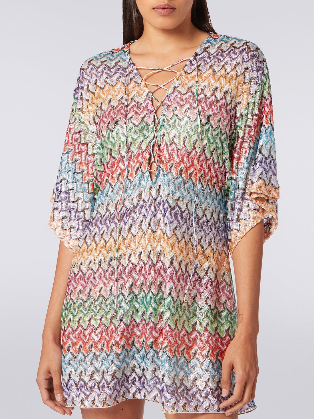 Short viscose knit kaftan cover up, Multicoloured - MC23SQ08BR00QJSM8YO - 4